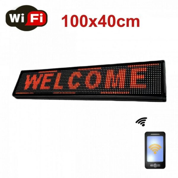Κυλιόμενη Πινακίδα LED Μονής Όψης WiFi 100x40cm Κόκκινο