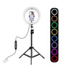 Puluz RGB Ring Light LED Ring Light Dimmable-Adjustable Color Temperature 26cm με Τρίποδο Δαπέδου και Βάση για Κινητό