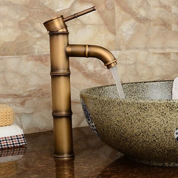 Retro Brass Bamboo Αναμεικτική Μπαταρία Νιπτήρα Ψηλή Μπρονζέ P19-57