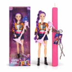 Σετ Πασχαλινής Λαμπάδας Rumi Huntrix V-Pop Idols με Μικρόφωνο και Ροζ Πλακέ Λαμπάδα 30εκ - Φώτα & Μουσική