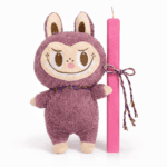 Σετ Πασχαλινής Λαμπάδας 30εκ με Labubu Λιλά & Ροζ Πλακέ Κερί