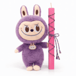 Σετ Πασχαλινής Λαμπάδας 30εκ με Labubu Μωβ & Ροζ Πλακέ Κερί