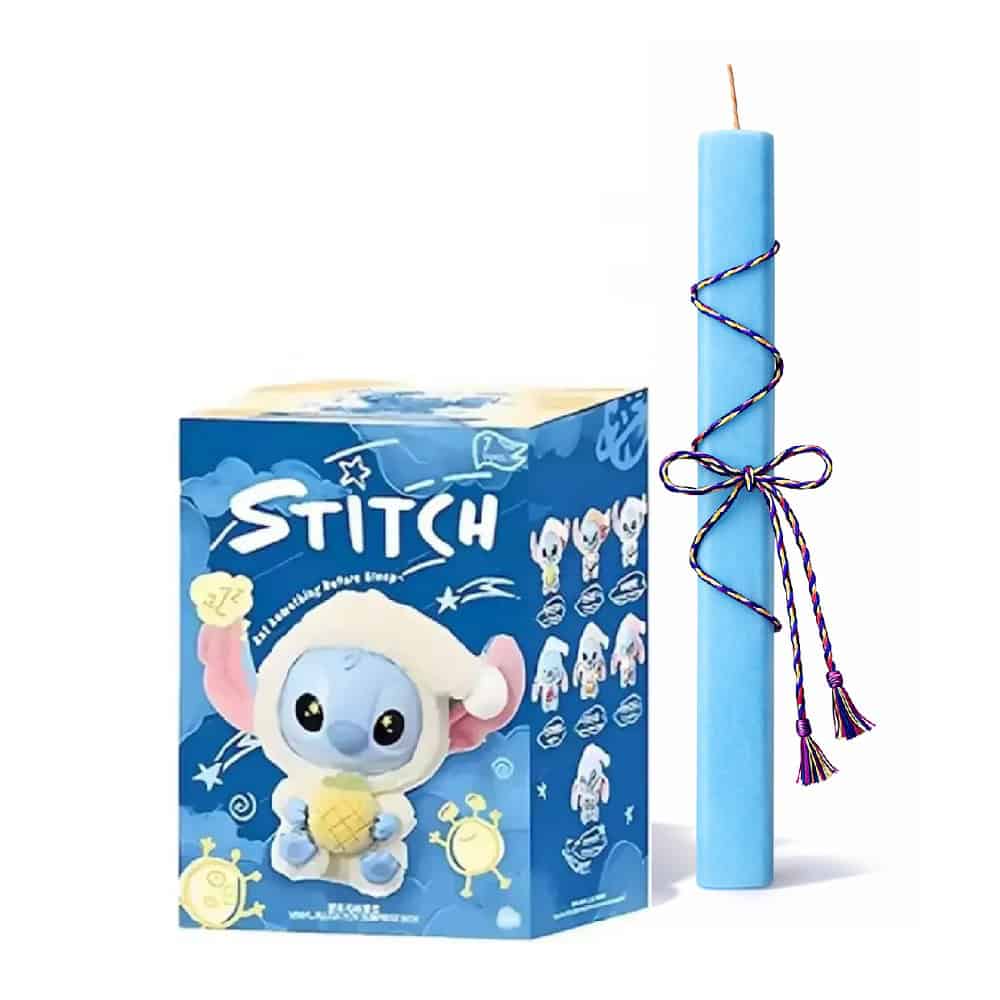 20250914085707_oem_loutrino_stitch_vinyl_plush_toy_blind_box Σετ Πασχαλινής Λαμπάδας με Mystery Box Λούτρινο Stitch 15cm & Γαλάζια Πλακέ Λαμπάδα 30cm - Image 1
